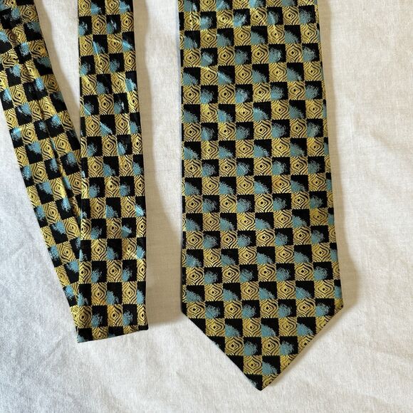 BRIONI Extra Long Suit Tie Silk Blue Black Gold Based Woven Handmade In Italy - Picture 4 of 16